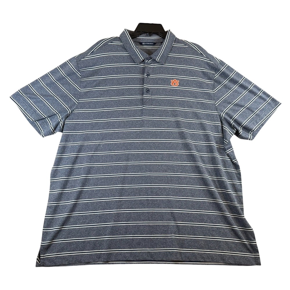 Cutter‎ & Buck Polo Shirt XXL Blue Striped Auburn Tigers Short Sleeve